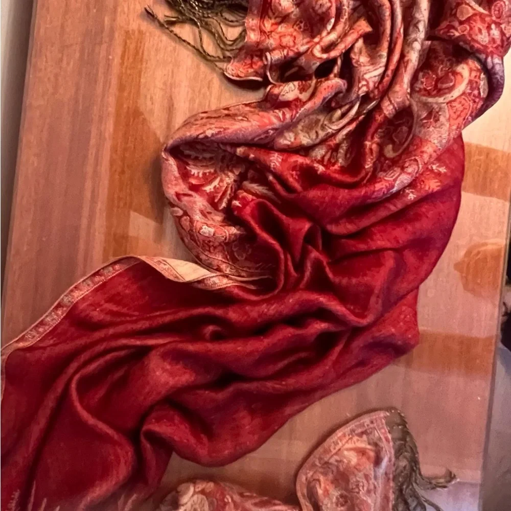 Vibrant Exquisite Red and Gold Paisley Wrap